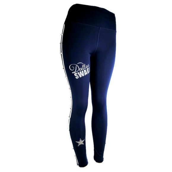 Dallas Swag Navy Spandex Legging with the Silver & Pearl on the side of legging - Picture 4 of 7